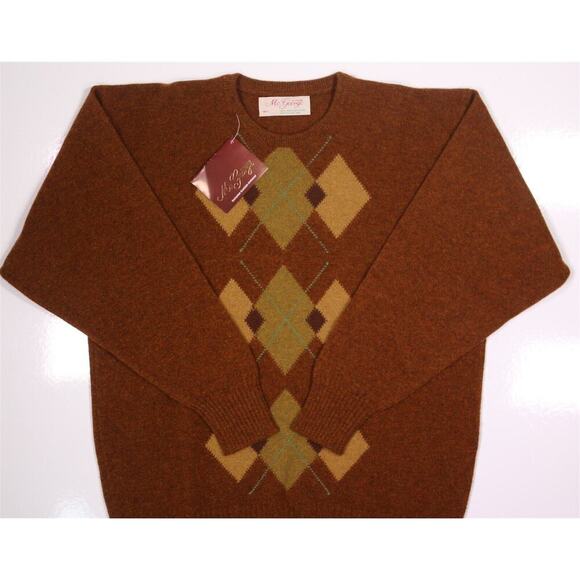 McGeorge of Scotland Brown Argyle Scotland Lambswool Crewneck Sweater Mens Small - Picture 2 of 8